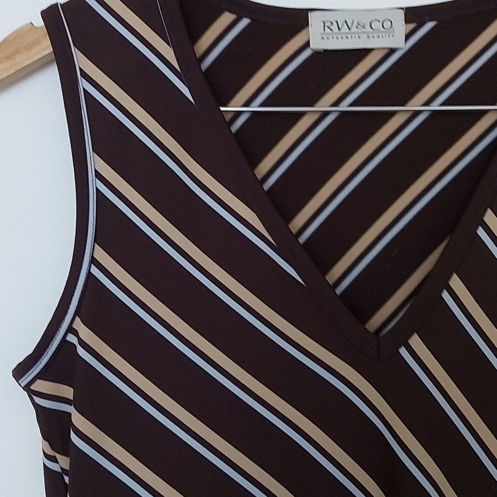 RW&CO 90s/Y2K Midi Bodycon Dress Vneck with Diagonal Stripes, Side Slits. - Picture 5 of 6